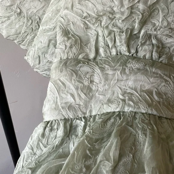 Lulu’s Romantic Waltz Sage Green Organza Puff Sleeve Mini Dress. Size: Small - Picture 5 of 8